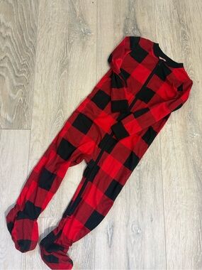 Buffalo Plaid Red & Black Footed Kids Onesie - Cozy Sleepwear